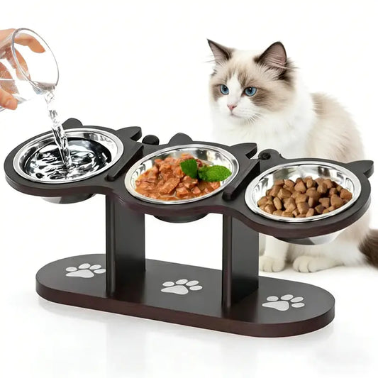 Adjustable Elevated Cat Feeder with Steel Bowls
