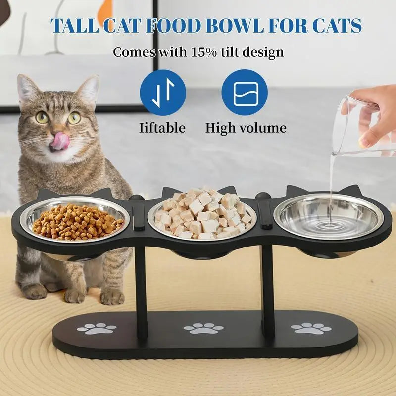 Adjustable Elevated Cat Feeder with Steel Bowls