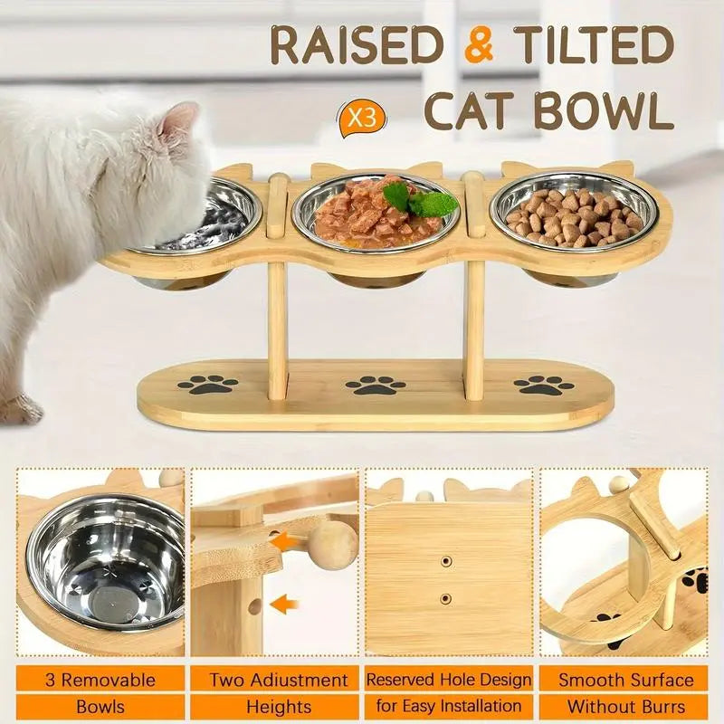 Adjustable Elevated Cat Feeder with Steel Bowls