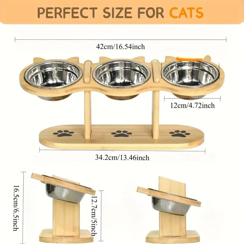 Adjustable Elevated Cat Feeder with Steel Bowls