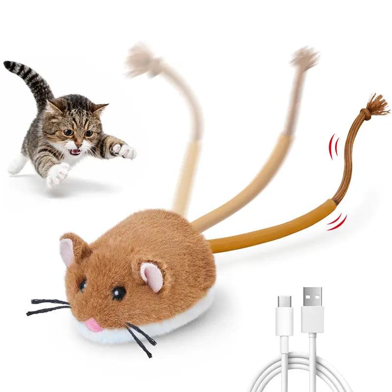 Potaroma Plush Mouse Smart Rolling Cat Toy - Automatic Motion-Activated Electric Interactive Exercise Game, Rechargeable Playful Mice & Animal Toy for Indoor Cats