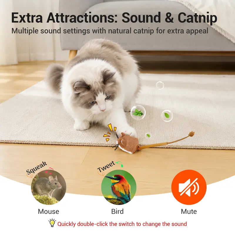 Potaroma Plush Mouse Smart Rolling Cat Toy - Automatic Motion-Activated Electric Interactive Exercise Game, Rechargeable Playful Mice & Animal Toy for Indoor Cats