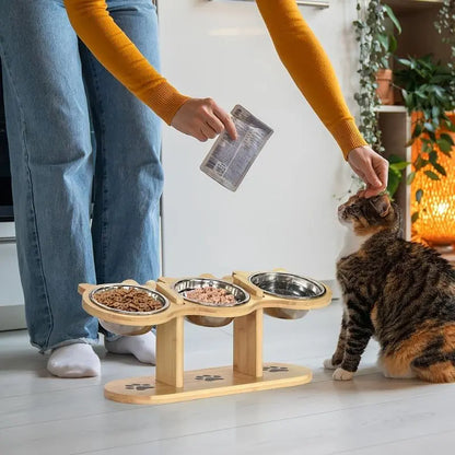 Adjustable Elevated Cat Feeder with Steel Bowls