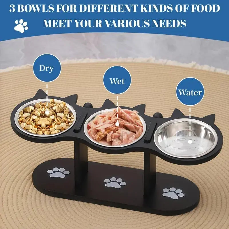 Adjustable Elevated Cat Feeder with Steel Bowls