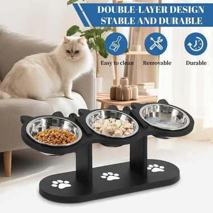 Adjustable Elevated Cat Feeder with Steel Bowls