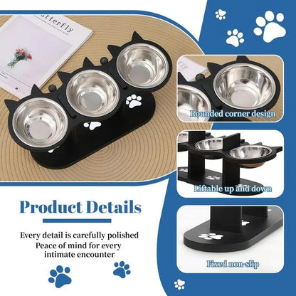 Adjustable Elevated Cat Feeder with Steel Bowls